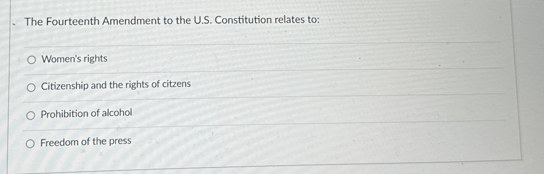  The Fourteenth Amendment to the U.S. Constitution relates to: Women's rights