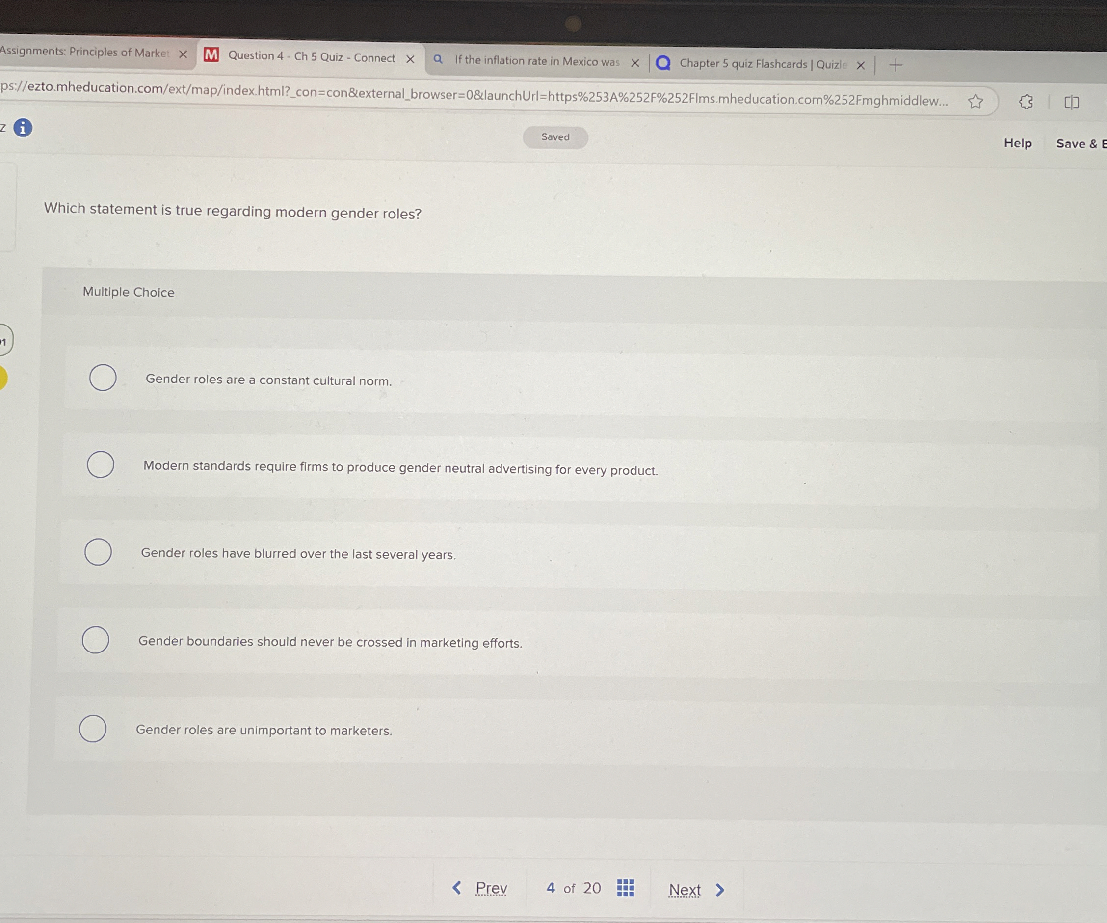  Which statement is true regarding modern gender roles? Multiple Choice Gender