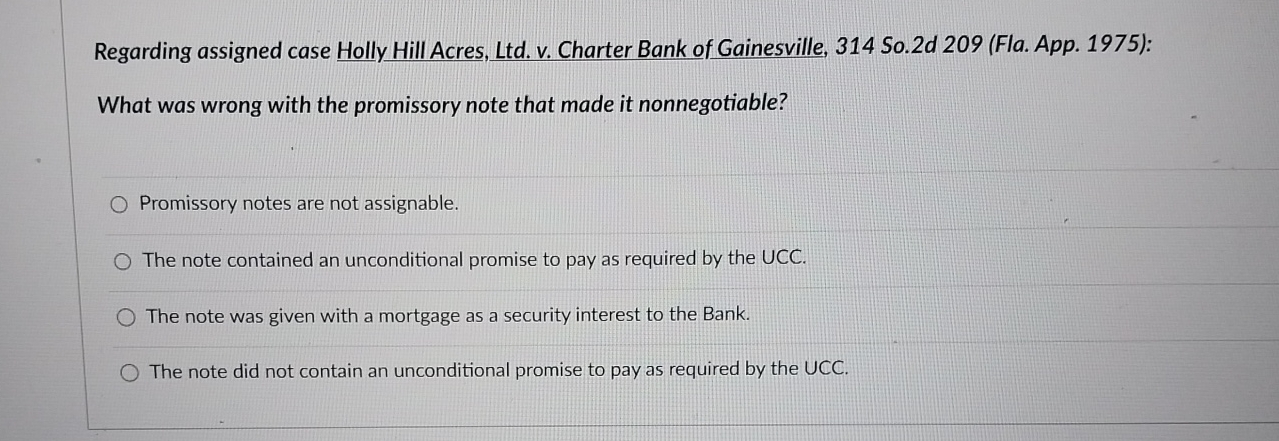 Regarding assigned case Holly Hill Acres, Ltd. v. Charter Bank of