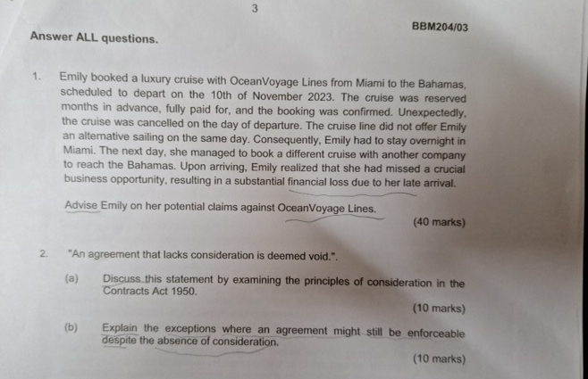  Answer ALL questions. BBM204/03 Emily booked a luxury cruise with OceanVoyage