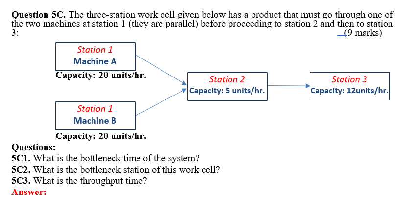  Question 5C. The three-station work cell given below has a product