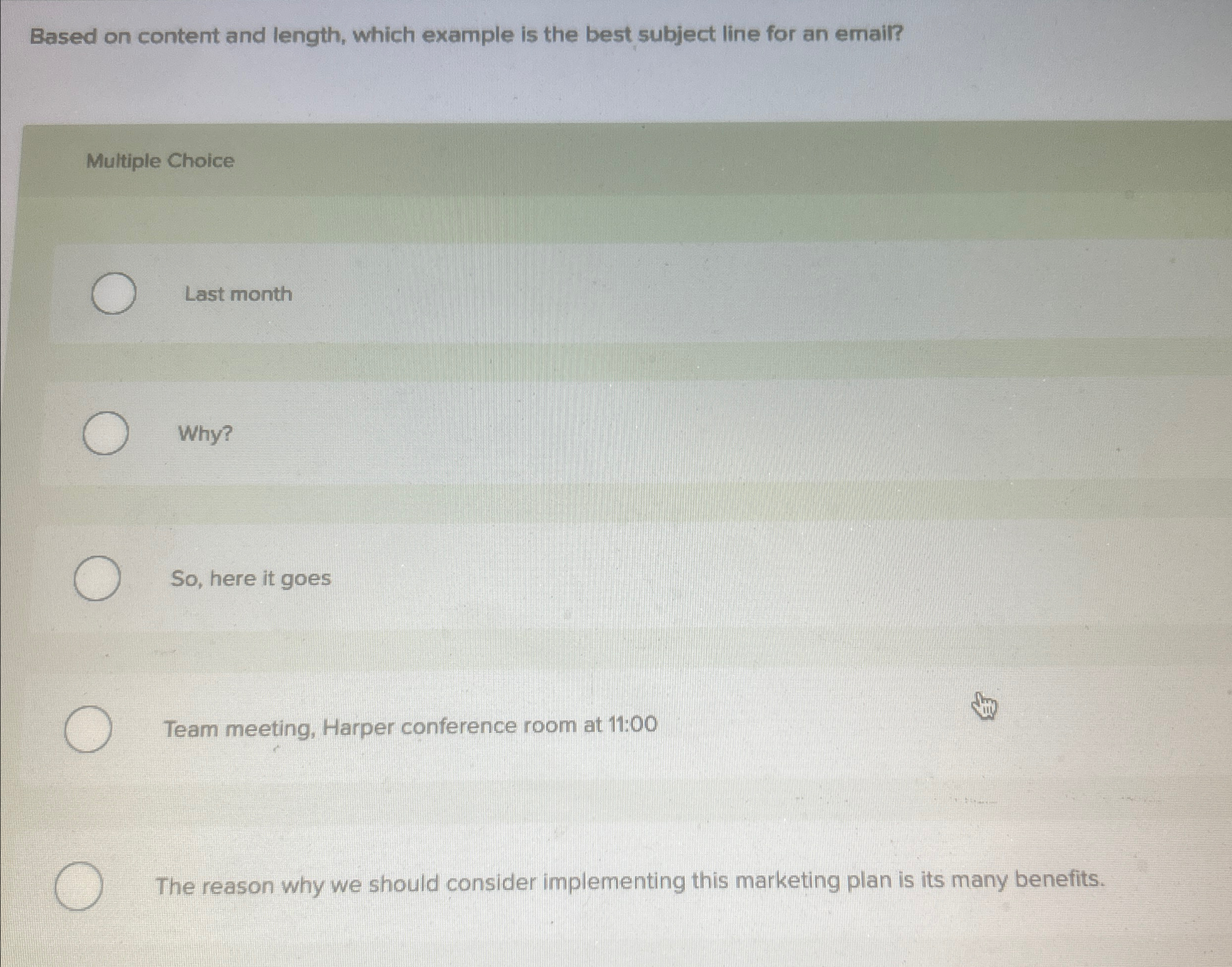  Based on content and length, which example is the best subject