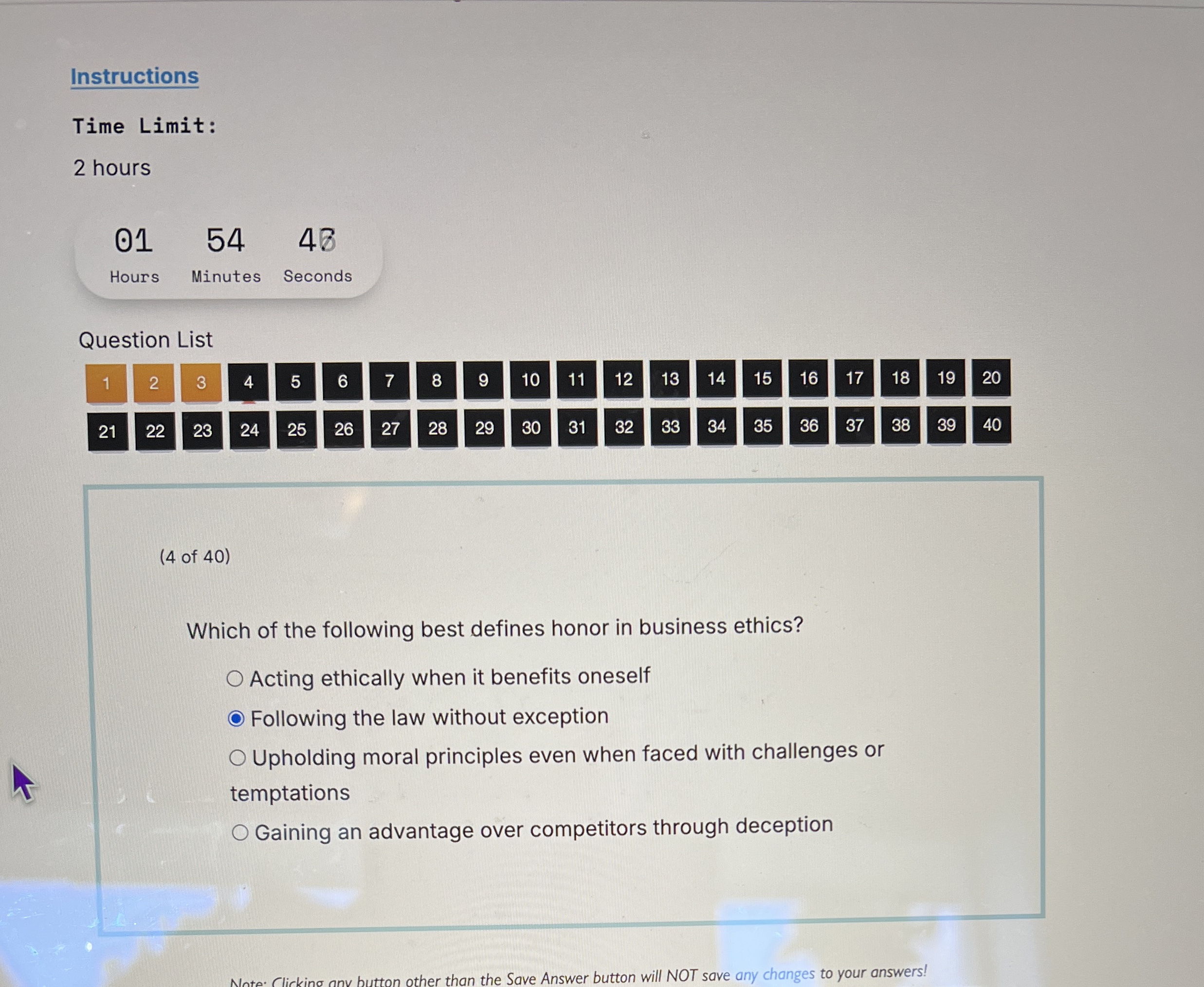 Instructions Time Limit: 2 hours 01 54 48 Hours Minutes Seconds