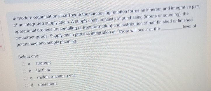  p In modern organisations like Toyota the purchasing function forms an
