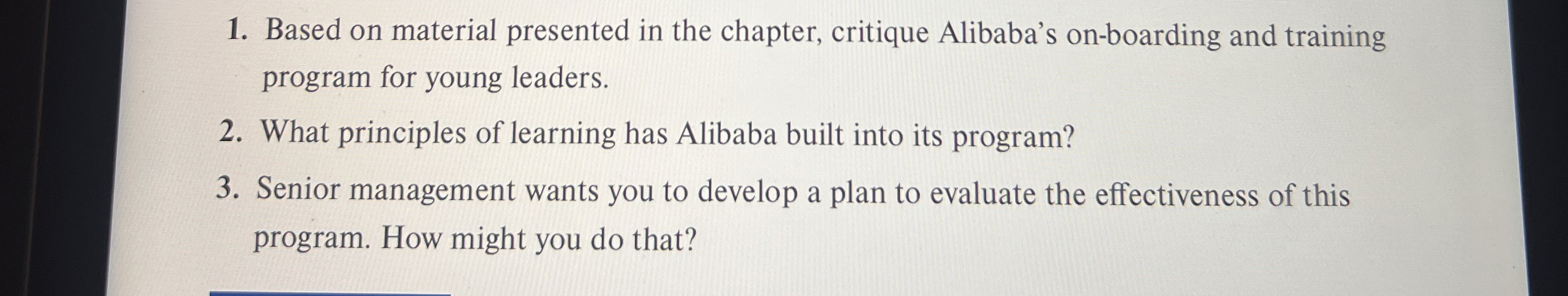  Based on material presented in the chapter, critique Alibaba's on-boarding and