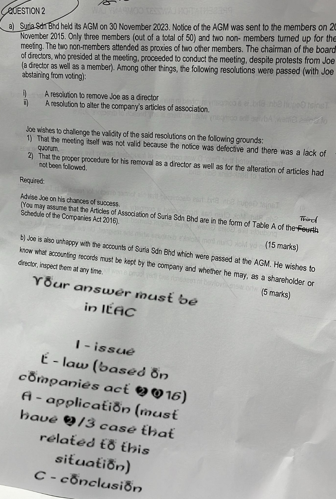  QUESTION 2 a) Suria Stm Bhd held its AGM on 30