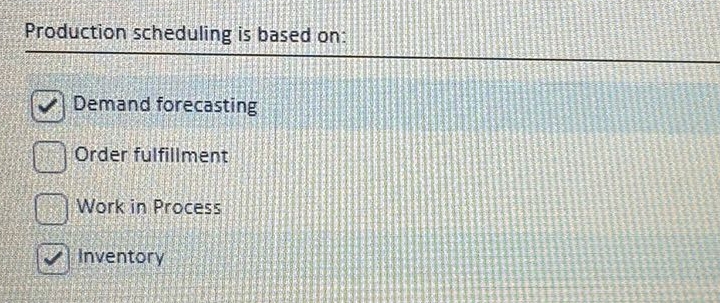  Production scheduling is based on: Demand forecasting Order fulfillment Work in