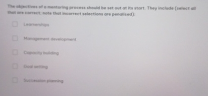  The ebjectives of e mentoring process should be set out at