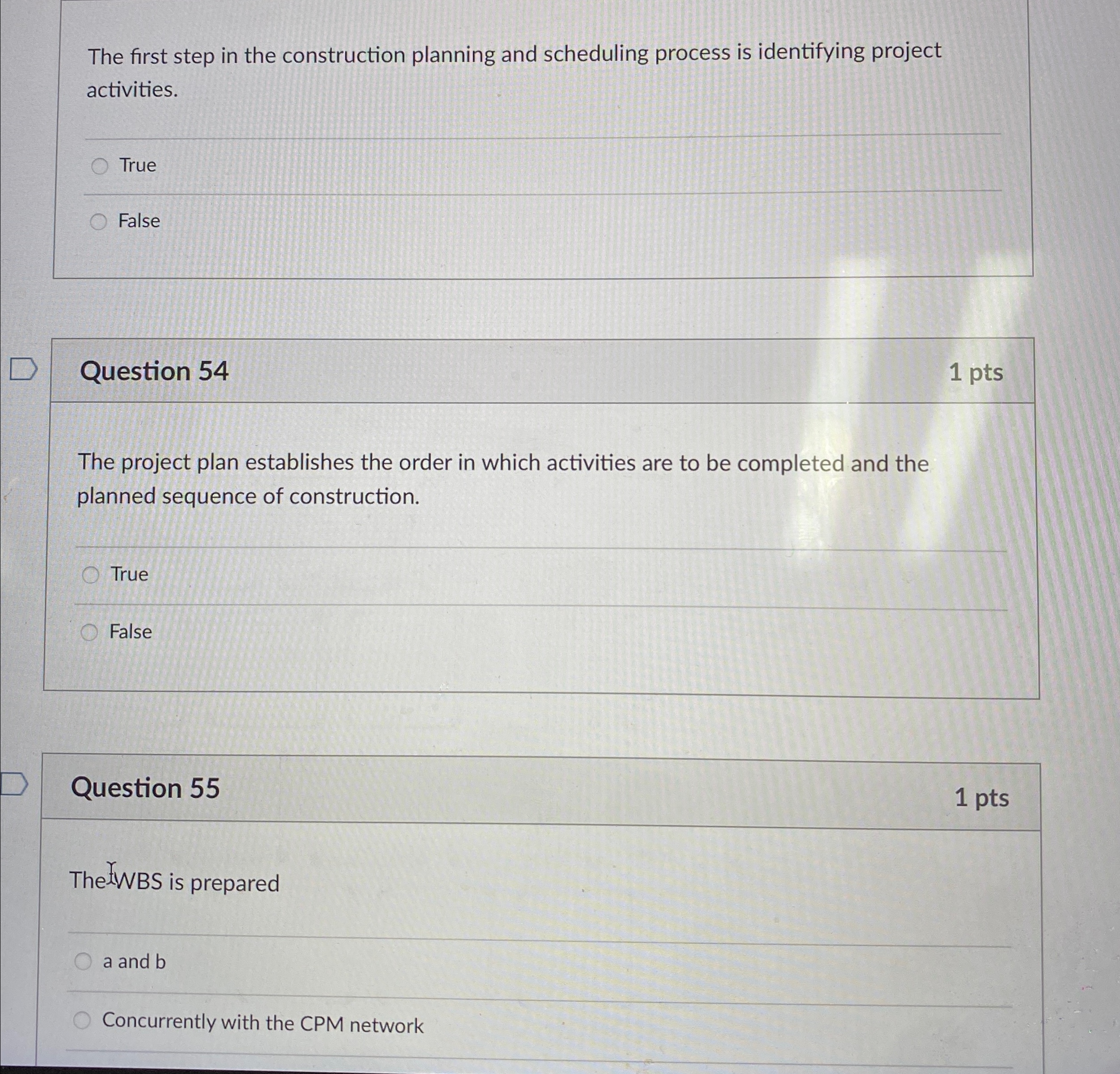  The first step in the construction planning and scheduling process is