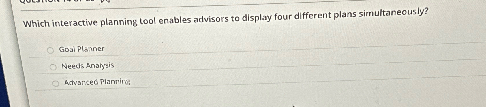  Which interactive planning tool enables advisors to display four different plans