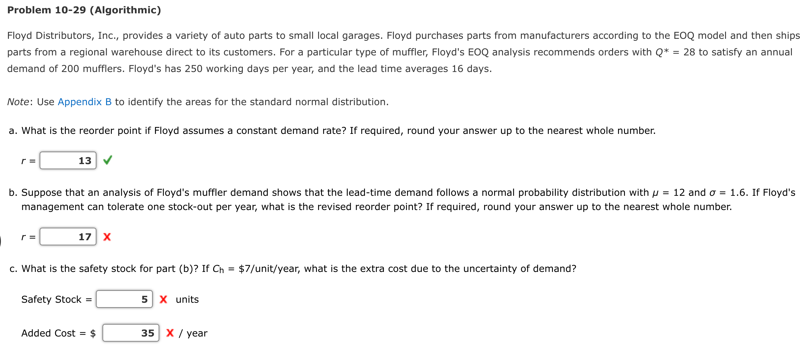  Problem 10-29(Algorithmic) Floyd Distributors, Inc., provides a variety of auto parts