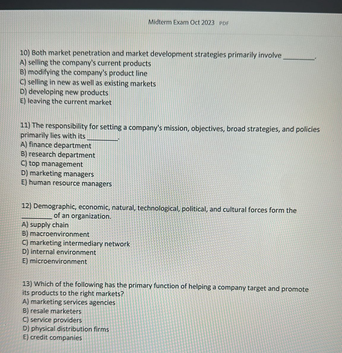  Midterm Exam Oct 2023 PDF Both market penetration and market development