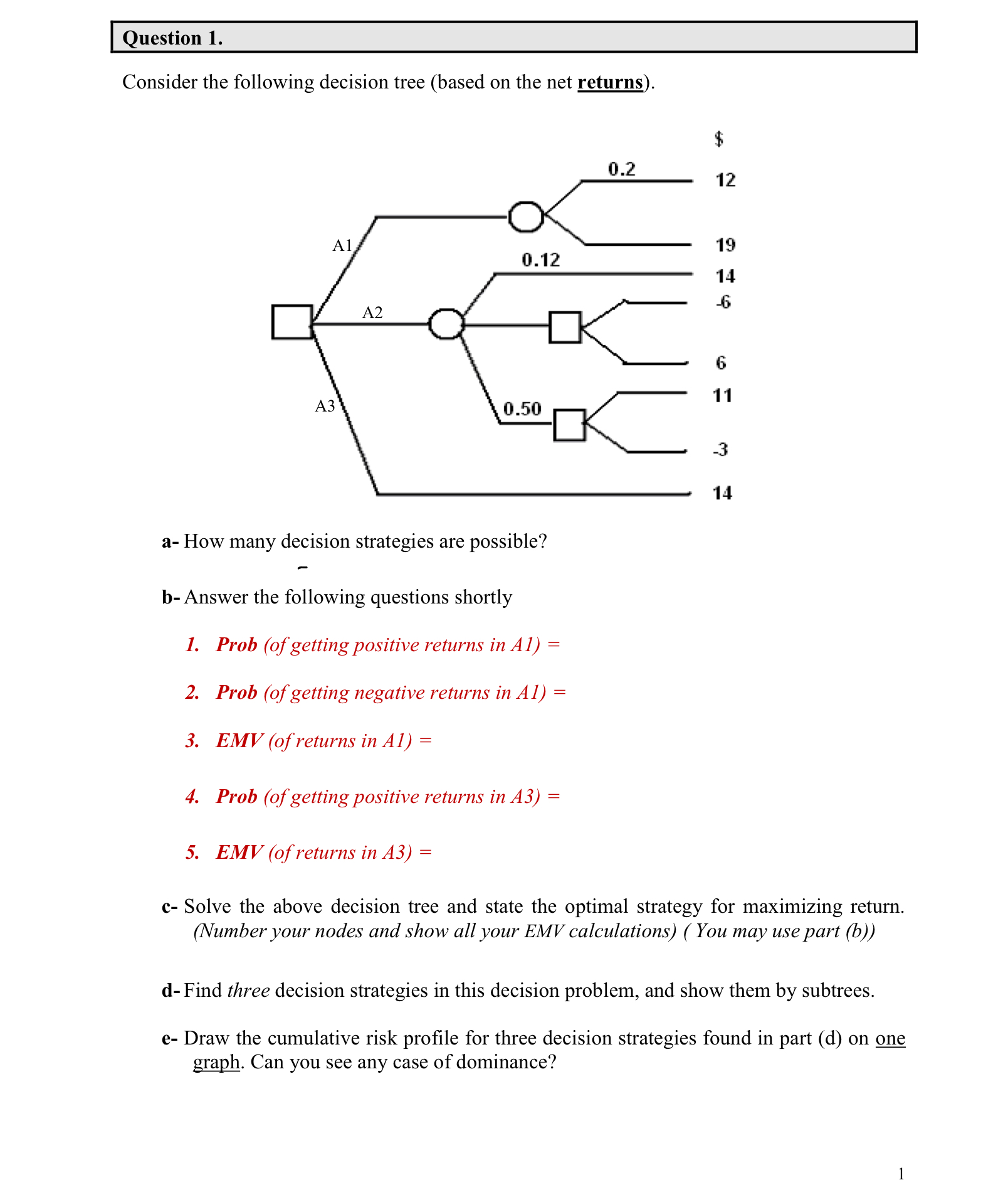  Question 1. Consider the following decision tree (based on the net