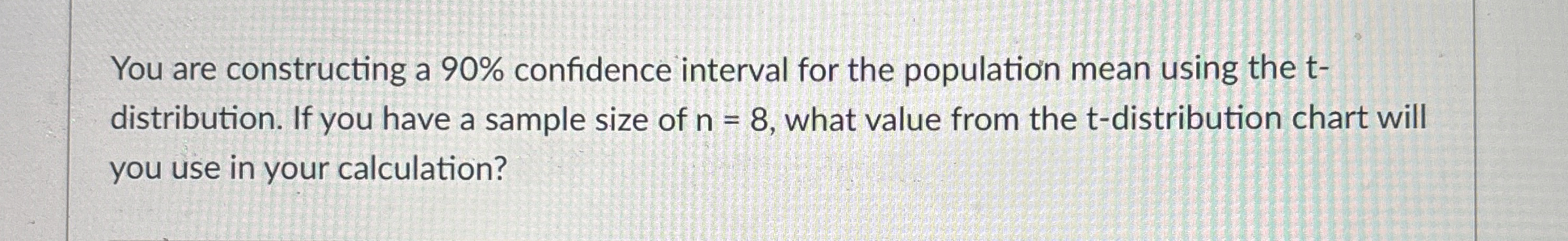  You are constructing a 90% confidence interval for the population mean