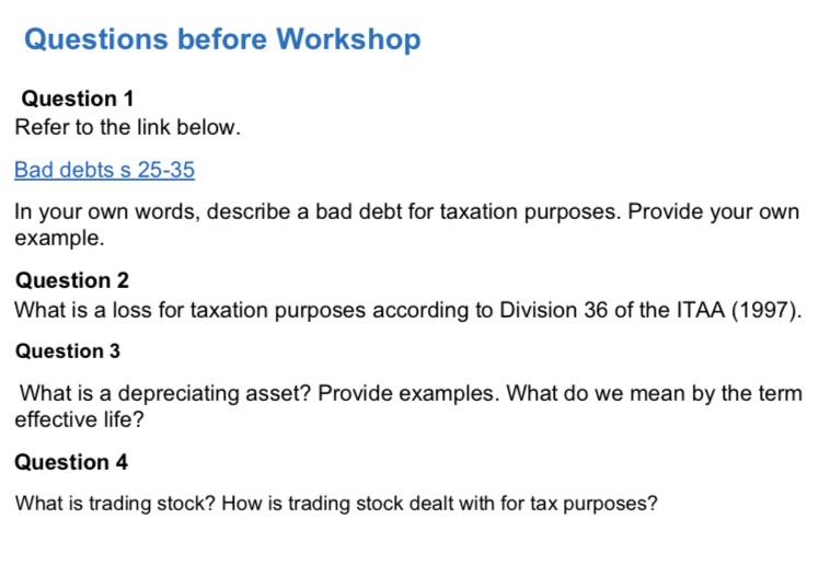  Questions before Workshop Question 1 Refer to the link below. Bad