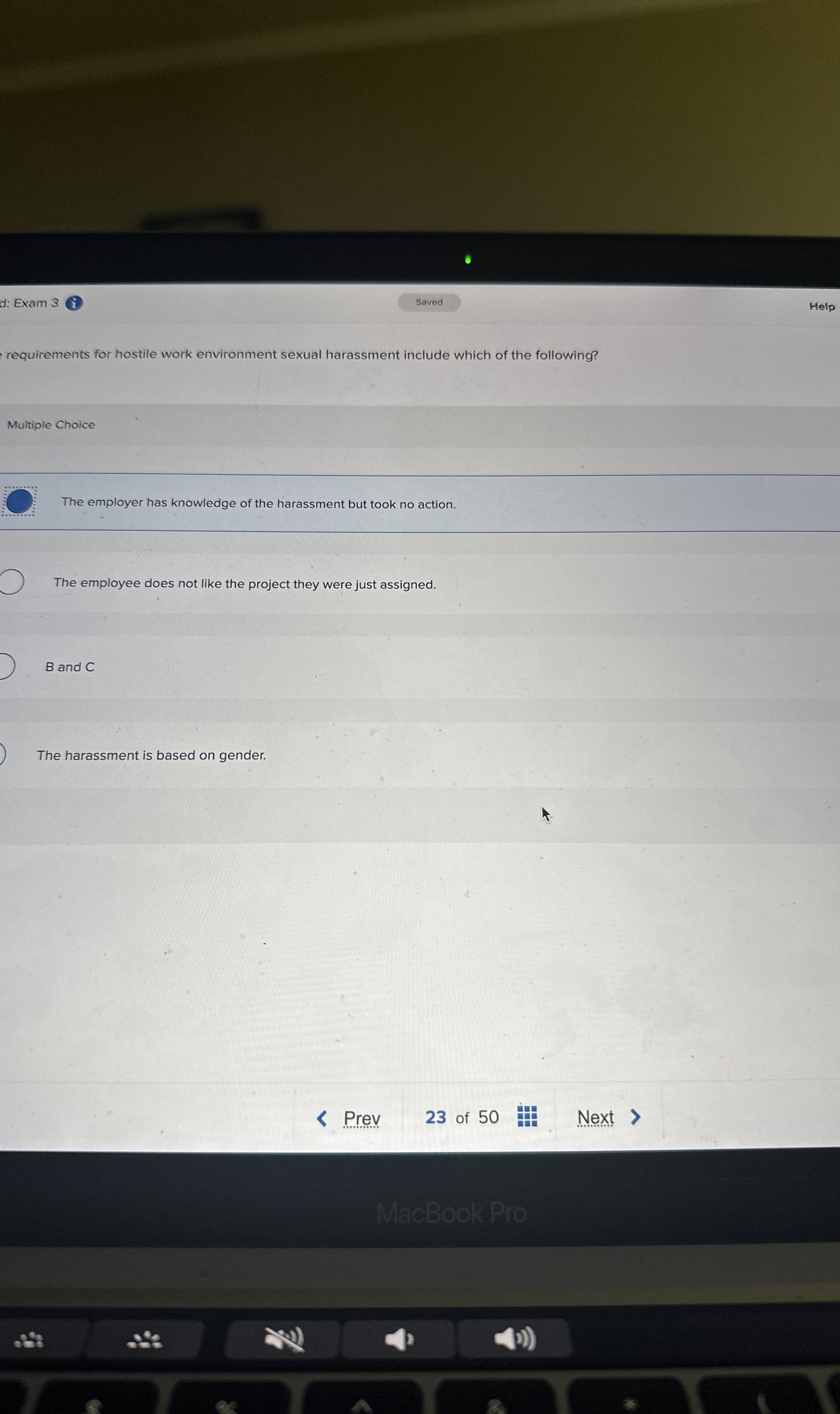  d: Exam 3 (i) Help requirements for hostile work environment sexual