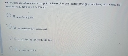  Once a firm has determined its competitors' future objectives, current strategy,