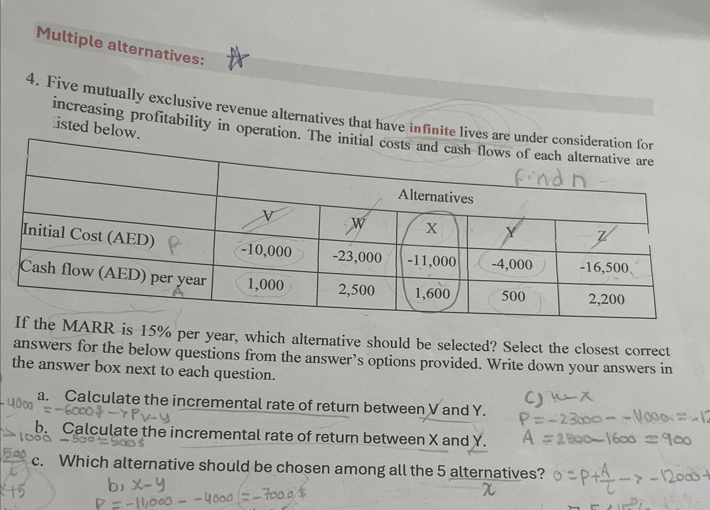  Multiple alternatives: 4. Five mutually exclusive revenue alternatives that have in
