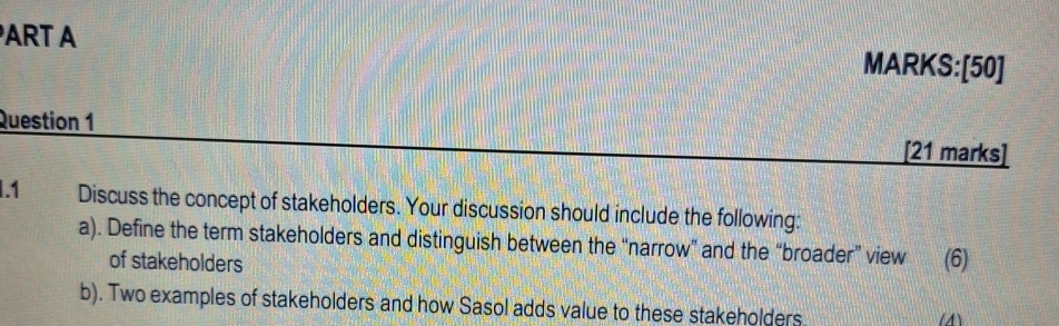  ART A MARKS:[50] 2uestion 1 [21 marks] Discuss the concept of