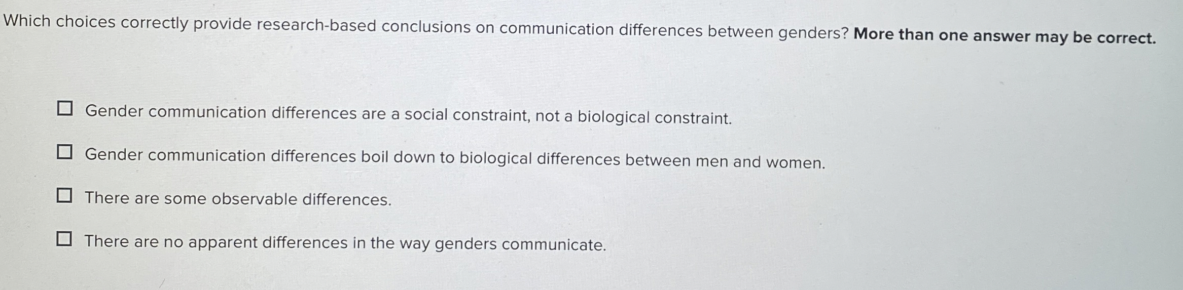  Which choices correctly provide research-based conclusions on communication differences between genders?