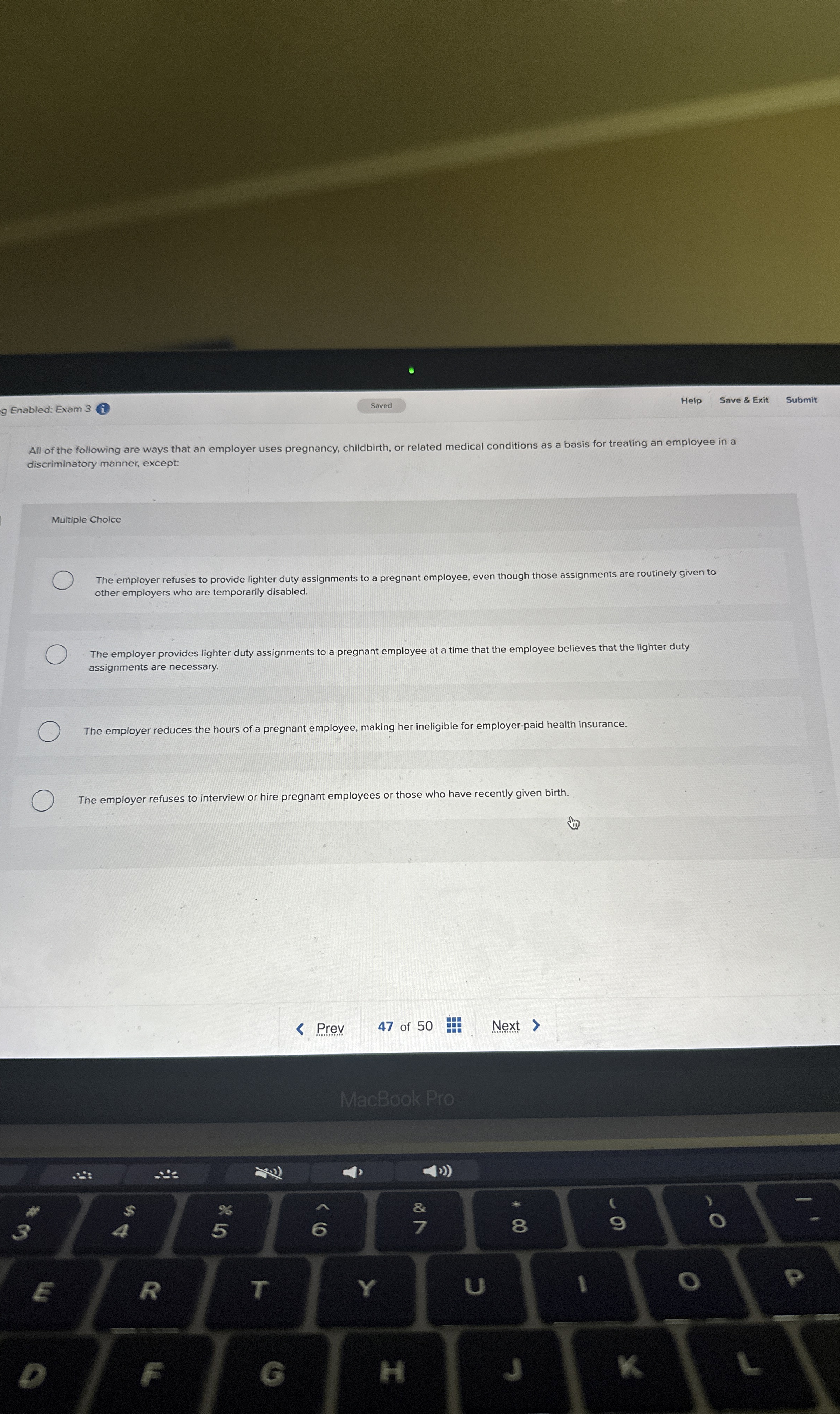  g Enabled: Exam 3 Saved Help Save & Exit Submit All