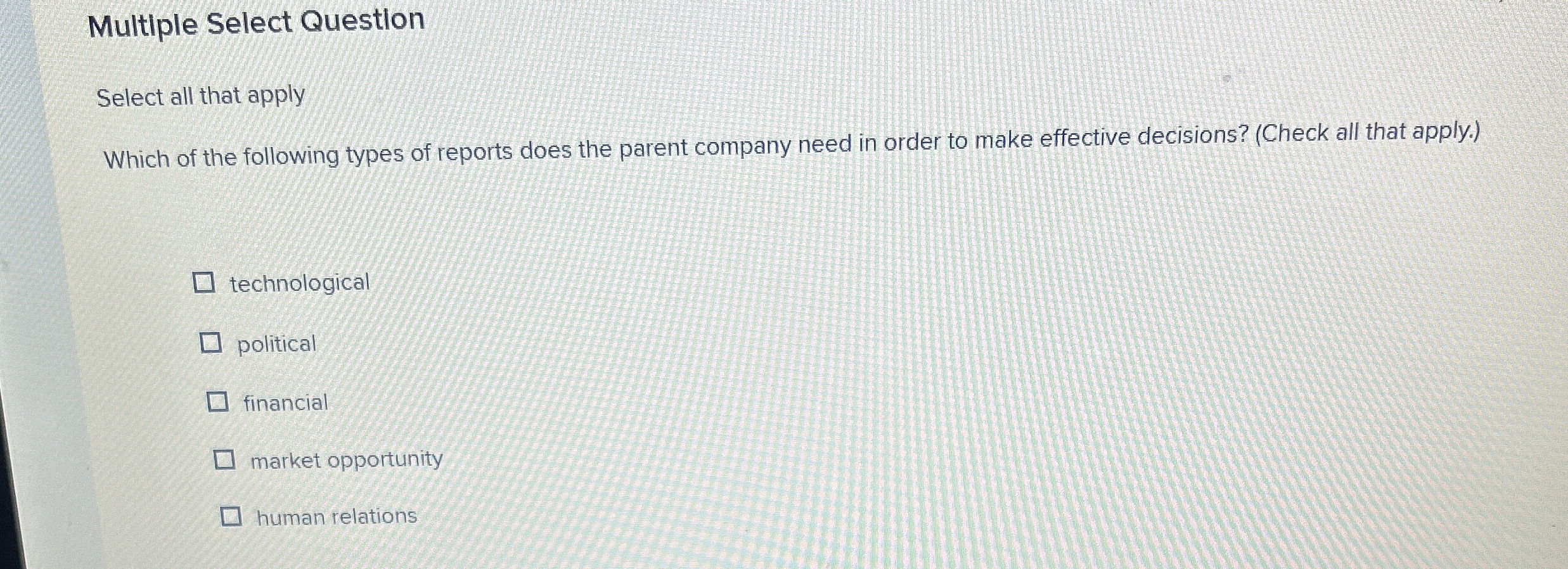  Multiple Select Question Select all that apply Which of the following