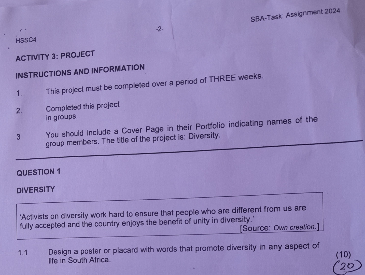  SBA-Task: Assignment 2024 -2- HSSC4 ACTIVITY 3: PROJECT INSTRUCTIONS AND INFORMATION
