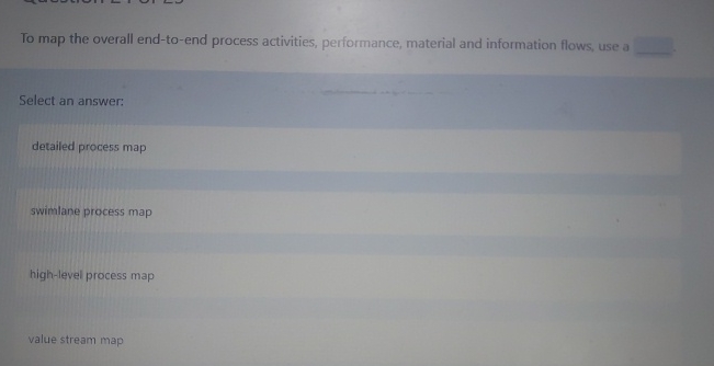  To map the overall end-to-end process activities, performance, material and information