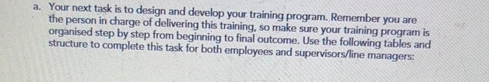 a. Your next task is to design and develop your training