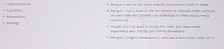  Objective Goal Capabicy Assumption strategy A. Morgan's will be the most