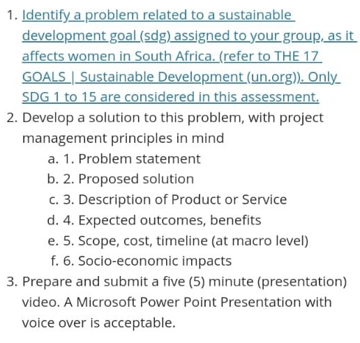  Identify a problem related to a sustainable development goal (sdg) assigned