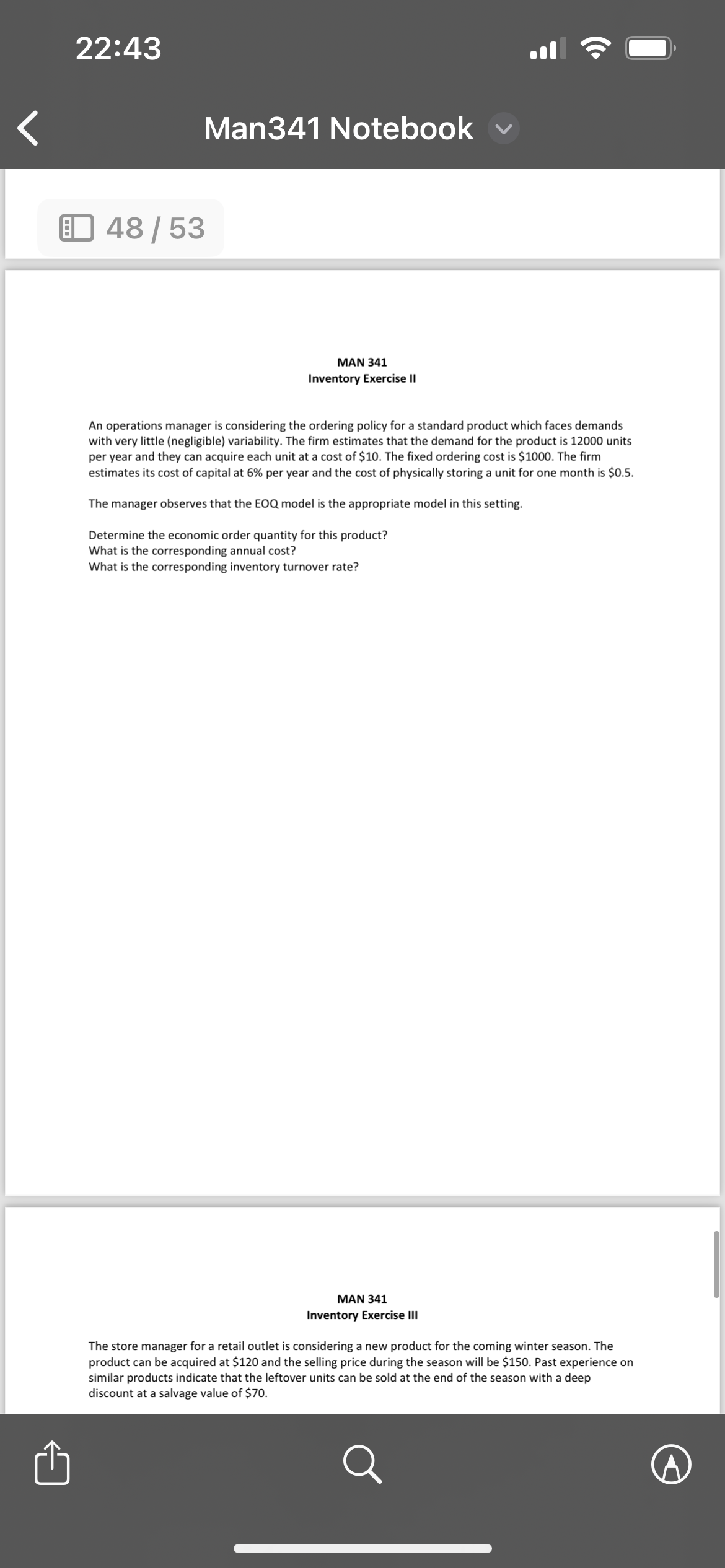  Inventory Exercise II An operations manager is considering the ordering policy