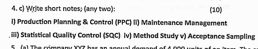  c) Write short notes: i) Statistical Quality Control (SQC) ii) Method