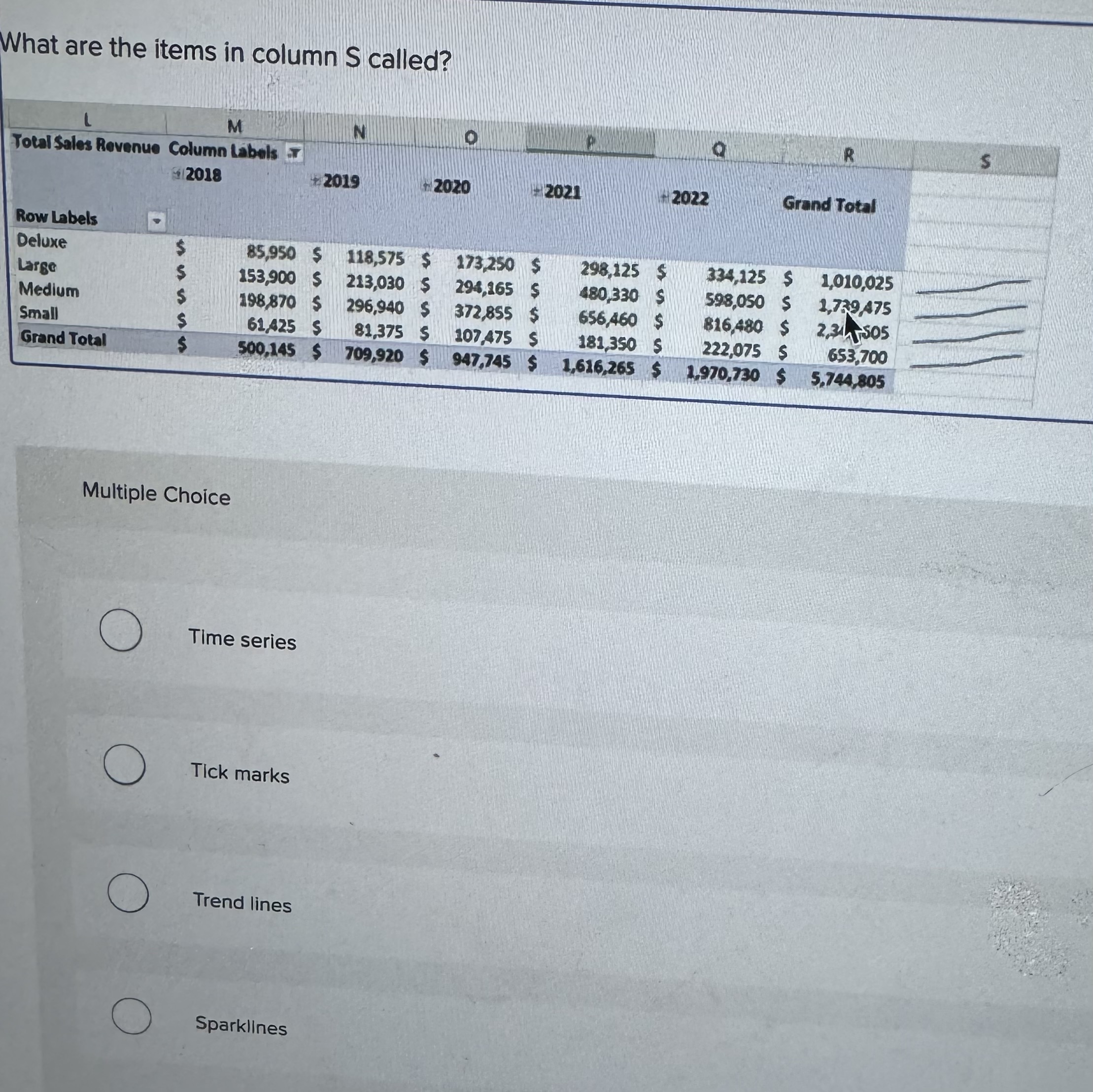  What are the items in column S called? Multiple Choice Time