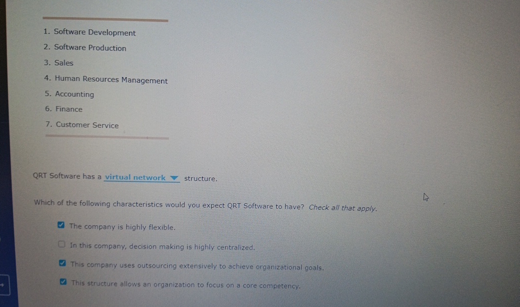  Software Development Software Production Sales Human Resources Management Accounting Finance Customer