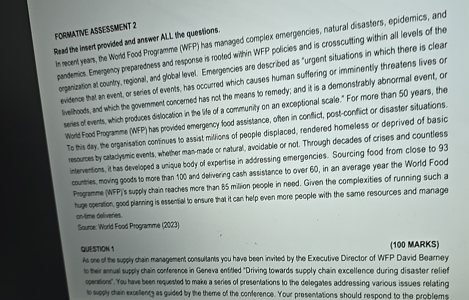  FORMATNE ASSESSMENT 2 Read the insert provided and answer ALL the