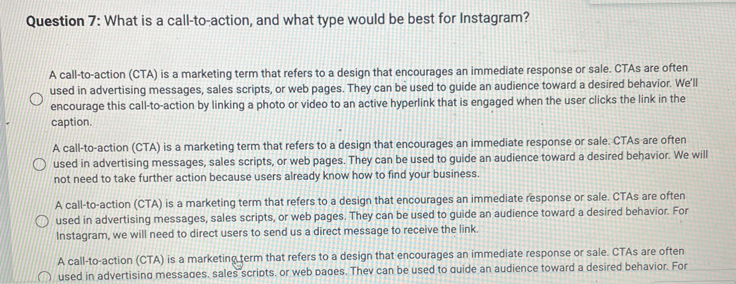  Question 7: What is a call-to-action, and what type would be