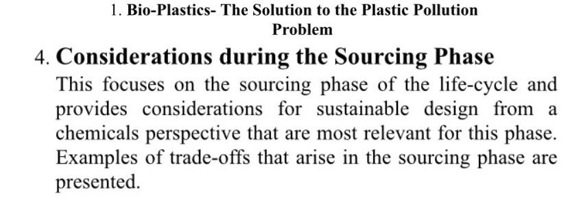  Bio-Plastics- The Solution to the Plastic Pollution Problem Considerations during the