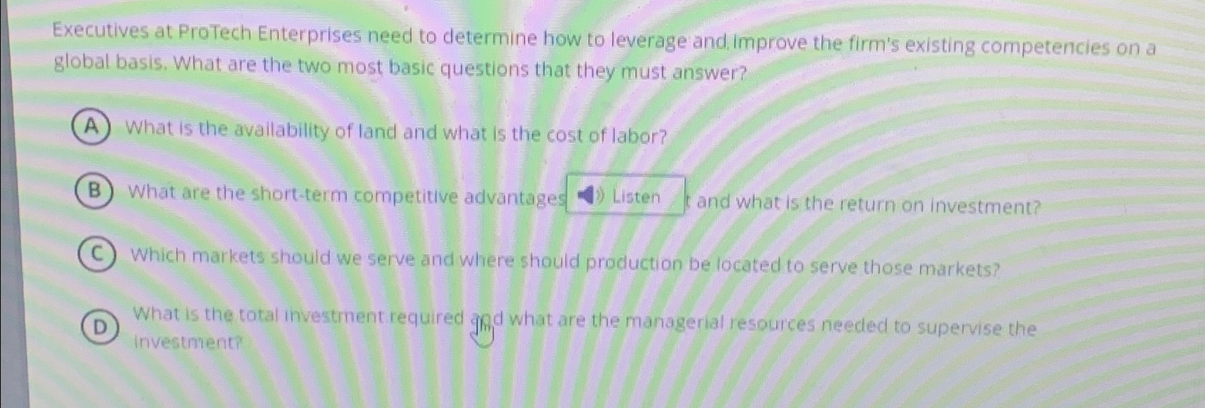  Executives at ProTech Enterprises need to determine how to leverage andimprove