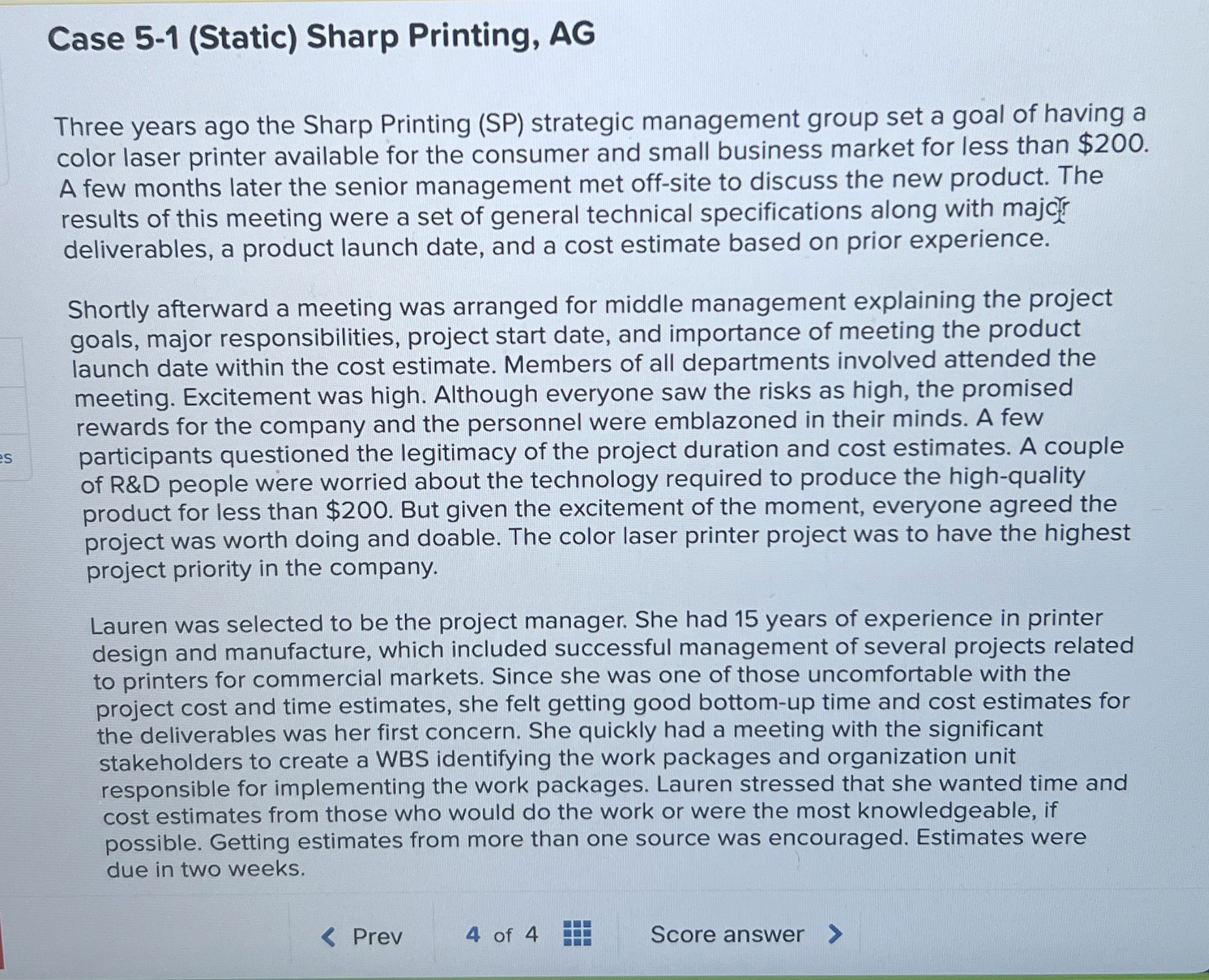  Case 5-1(Static) Sharp Printing, AG Three years ago the Sharp Printing