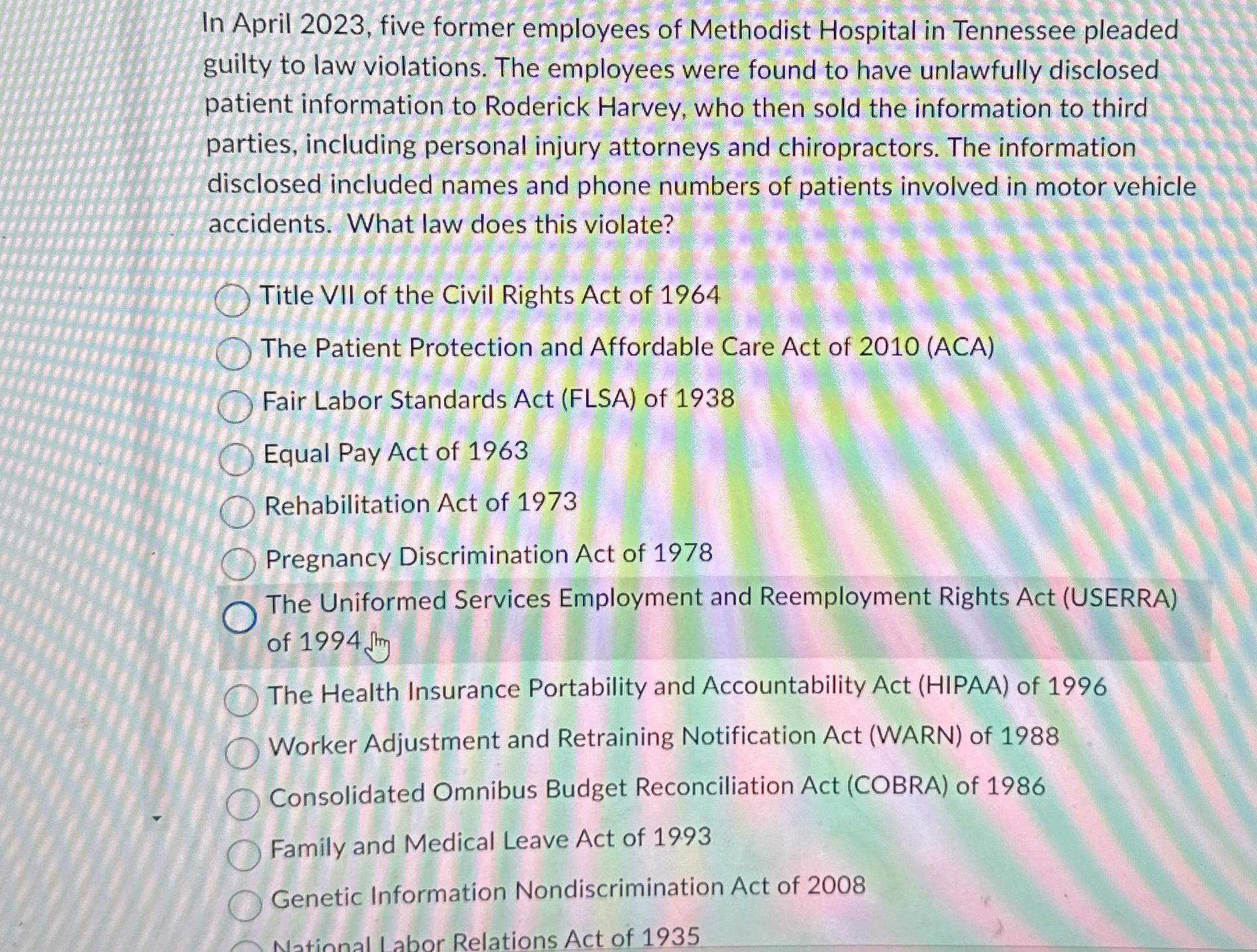  In April 2023, five former employees of Methodist Hospital in Tennessee
