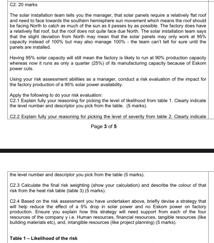  C2.20 marks The solar installation team tells you the manager, that