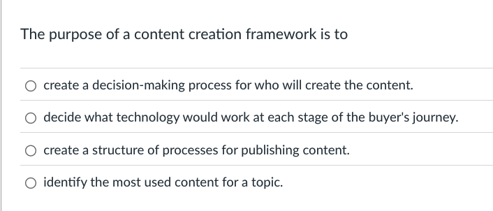  The purpose of a content creation framework is to create a
