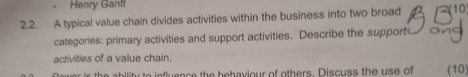  Henry Gantt 2.2. A typical value chain divides activities within the