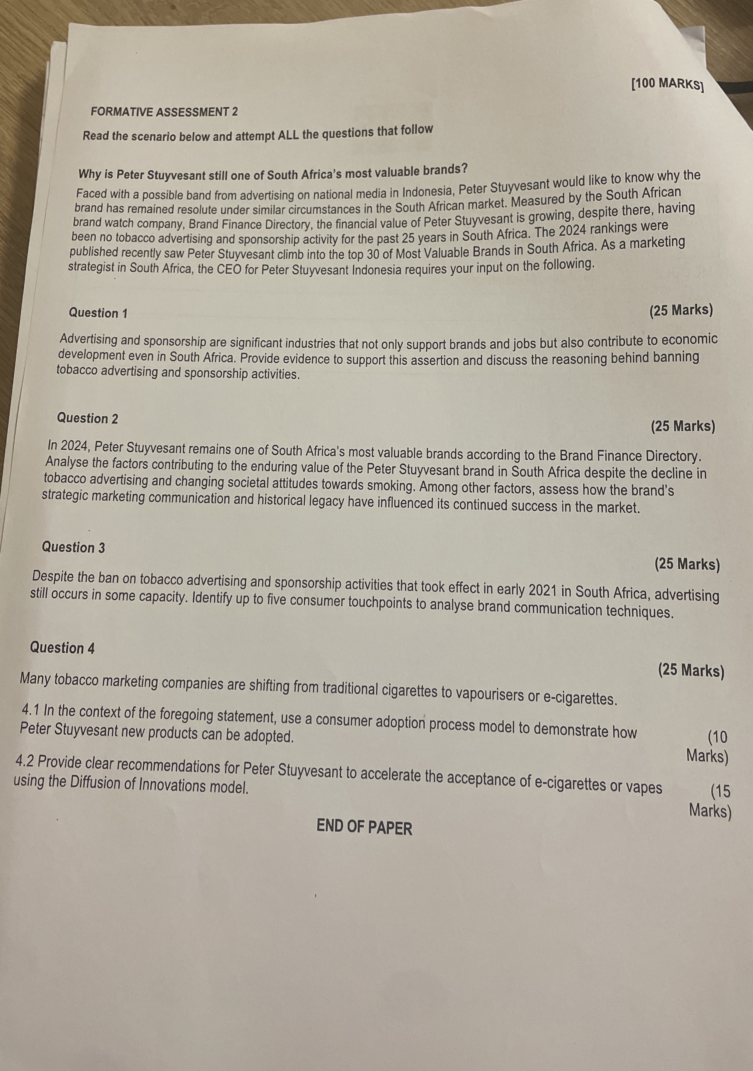  FORMATIVE ASSESSMENT 2 [100 MARKS] Read the scenario below and attempt