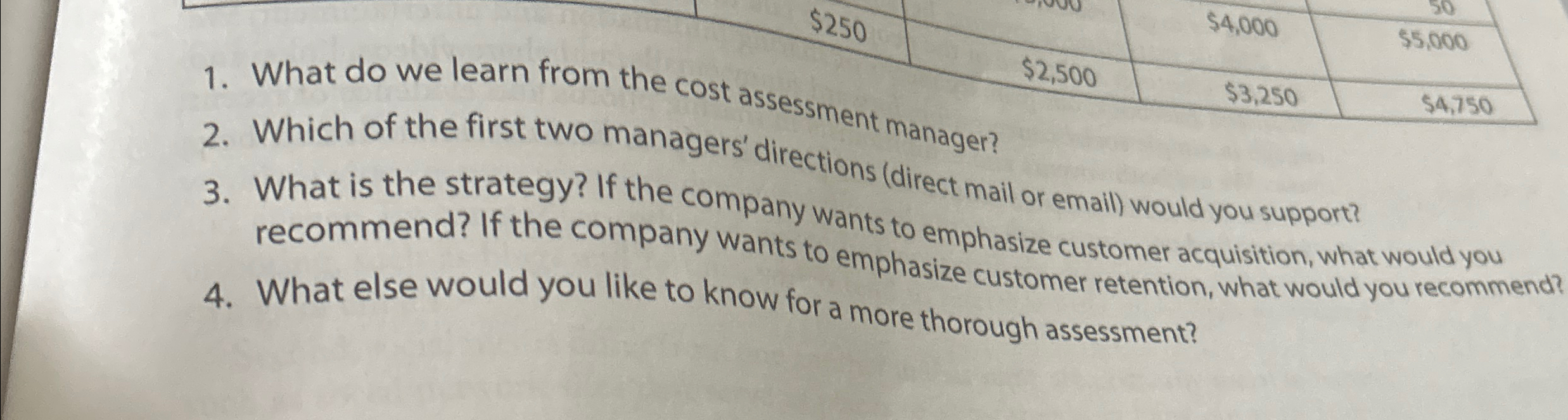  What do we learn from the cost assessment manager? Which of