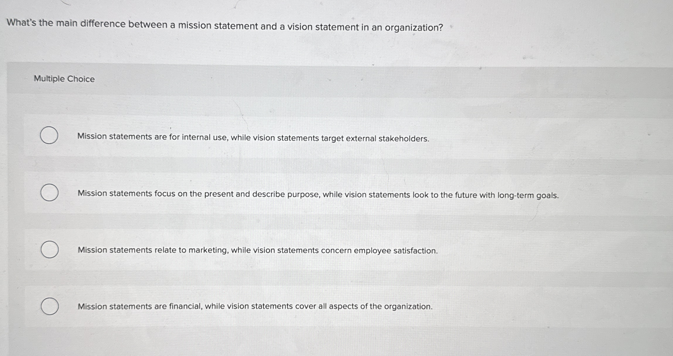  What's the main difference between a mission statement and a vision