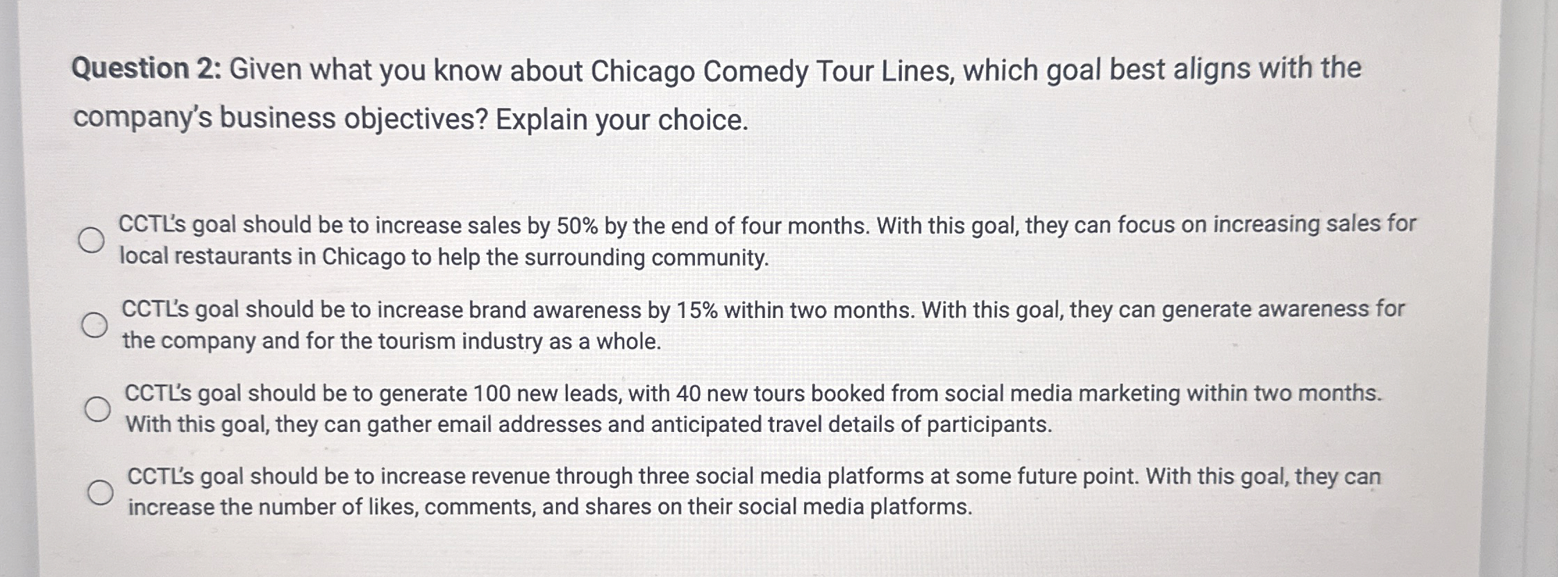  Question 2: Given what you know about Chicago Comedy Tour Lines,