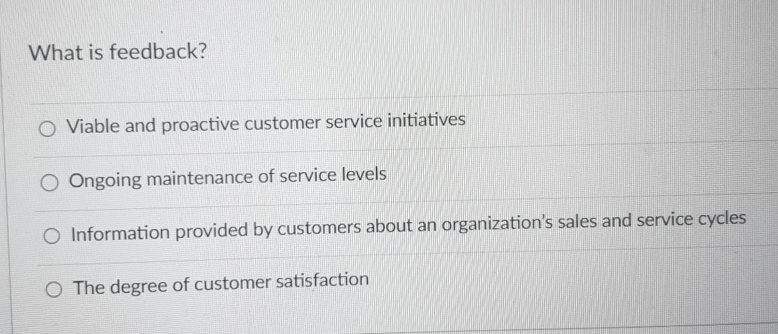  What is feedback? q, Viable and proactive customer service initiatives Ongoing