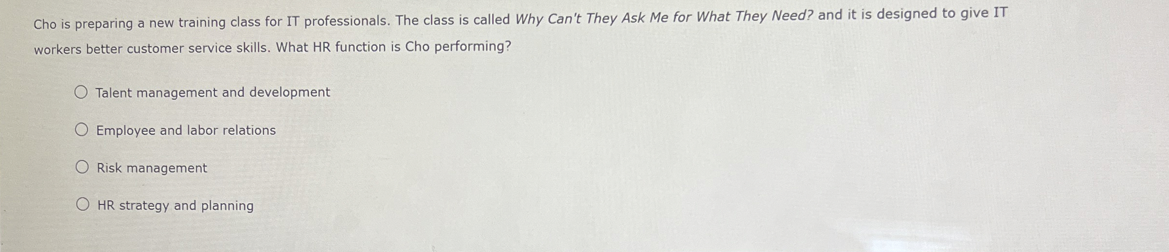 Cho is preparing a new training class for IT professionals. The